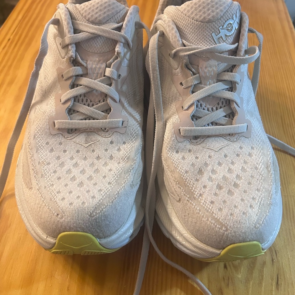Hoka White and Yellow Women's Clifton Sneakers
